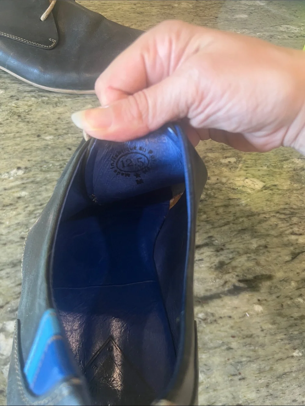John Fluevog Radio CBC Men’s Classic Derby Shoes Black Blue Leather Size 12.5